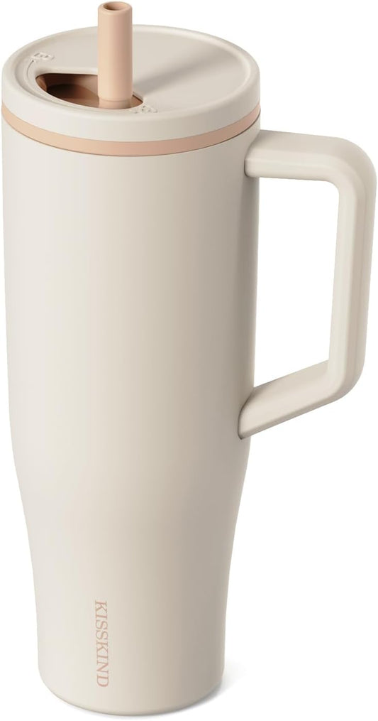 KISSKIND 40 oz Tumbler with Handle and Straw for All Drinks