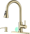 Touchless Gold Kitchen Faucet with Pull Down Sprayer - Hands Free