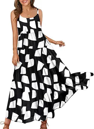 YESNO Summer Dresses for Women Casual Bohemian Floral Maxi Dress