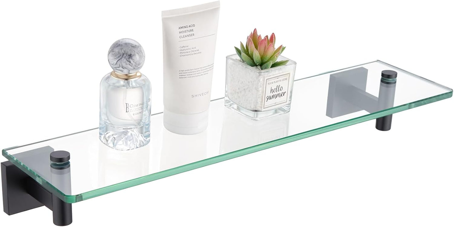 KOKOSIRI Bathroom Shelves Glass Floating Shelf 20-Inch Black
