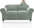 PrinceDeco Velvet Loveseat Slipcover for 2 Cushion Couch - Seagrass