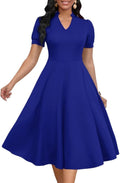 Womens Short Puff Sleeve V Neck Casual Semi-Formal Cocktail A-Line