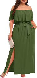 Comfortable Plus Size Off The Shoulder Maxi Dress with Handy Pockets