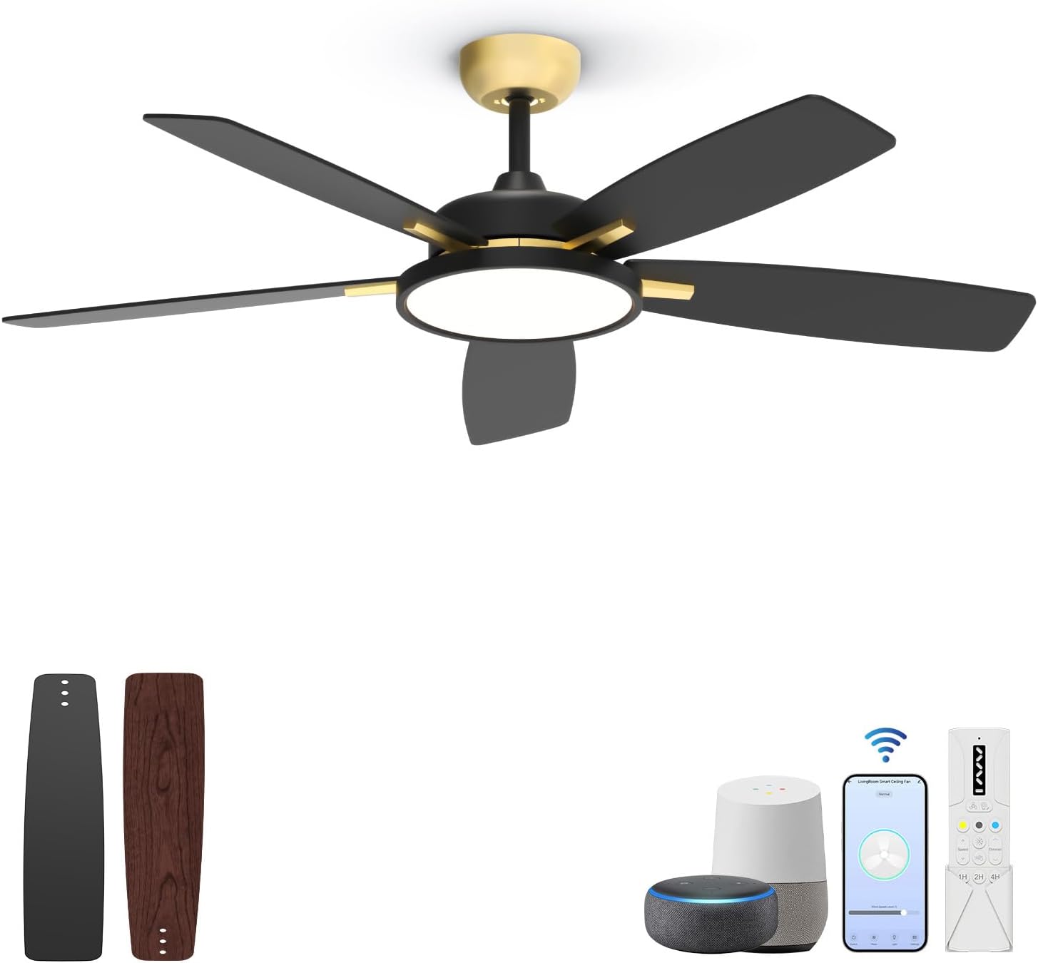 Roomratv 52 inch Smart Ceiling Fan with Dimmable LED Light