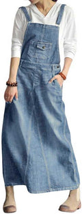 Denim Overall Dress A-Line Pinafore - Vintage Adjustable Strap