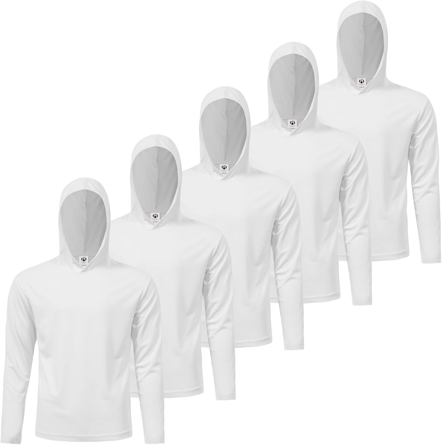 Mens Active Athletic Long Sleeve Hooded T-Shirts Set 5 Pack