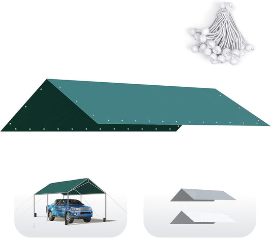 Quictent Green 10x20 ft Carport Tarp - Durable Replacement Cover