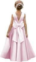 Satin Flower Girl Dress Floor Length Backless Princess Ball Gown