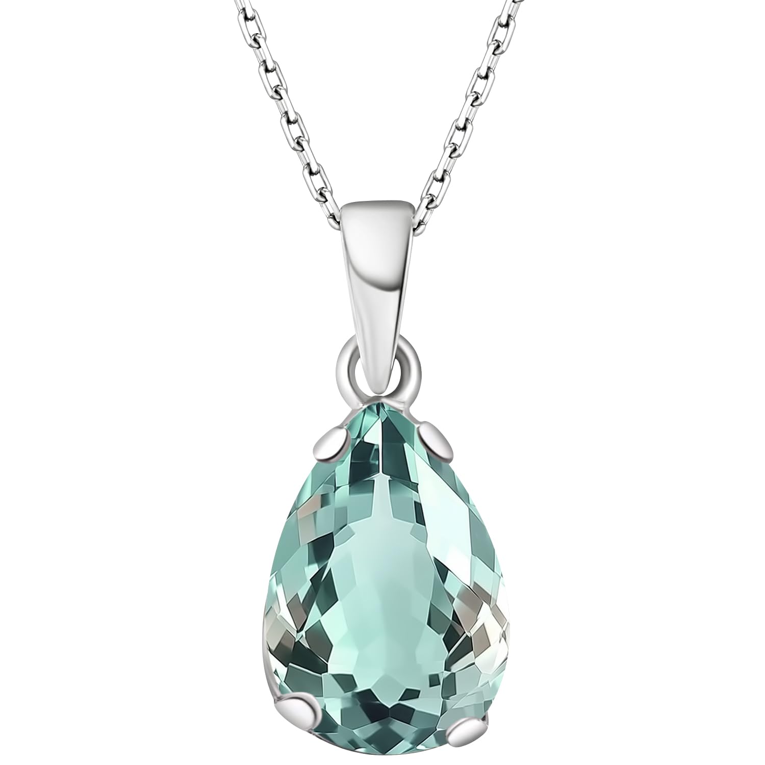 925 Sterling Silver Aquamarine Teardrop Necklace for Women