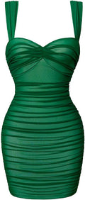 Women's Summer Sexy Bodycon Sleeveless Mesh Ruched Mini Dress - Sleek