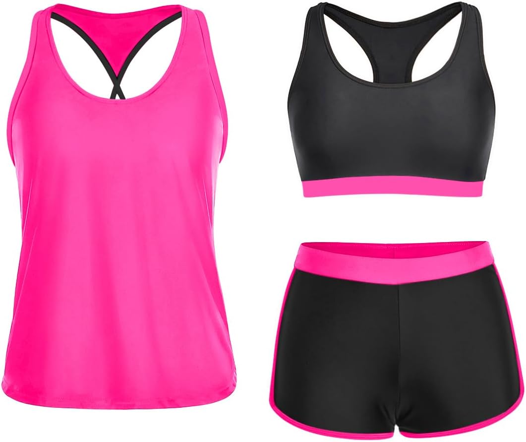 Yonique 3 Piece Athletic Tankini Swimsuits for Women with Shorts