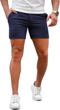 Mens Slim Fit Plaid Chino Shorts - Slim Tapered Stretch Fit