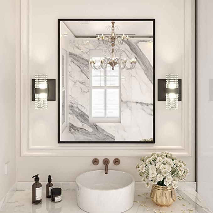 LOAAO 28X36 Black Rectangle Bathroom Mirror with Matte Frame
