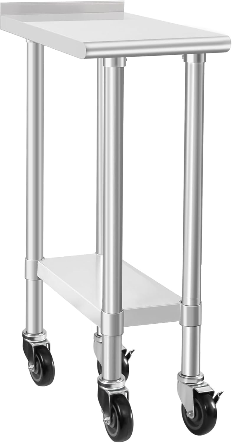 HARDURA Stainless Steel Commercial Work Table with Wheels for Prep