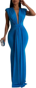 Ekaliy Elegant Bodycon Deep V Neck Maxi Dress - Flattering Fit Dresses