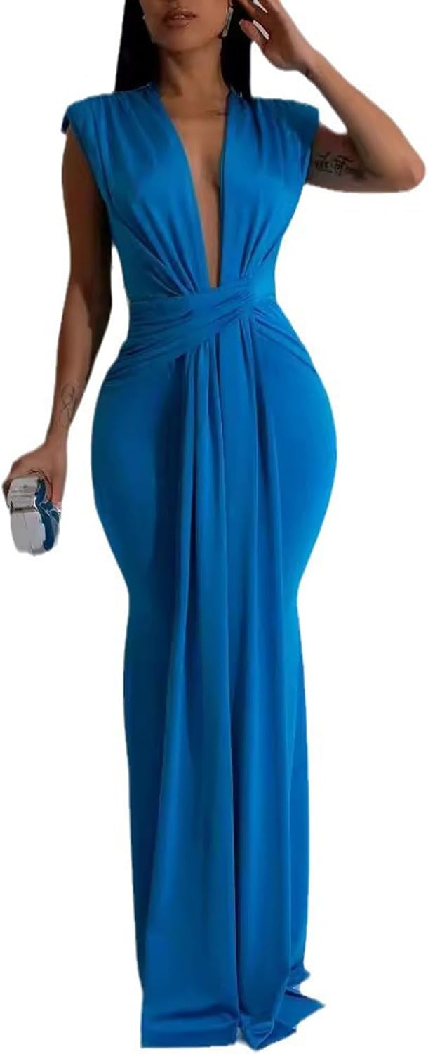 Elegant Bodycon Dresses for Women Deep V Neck Maxi Dress