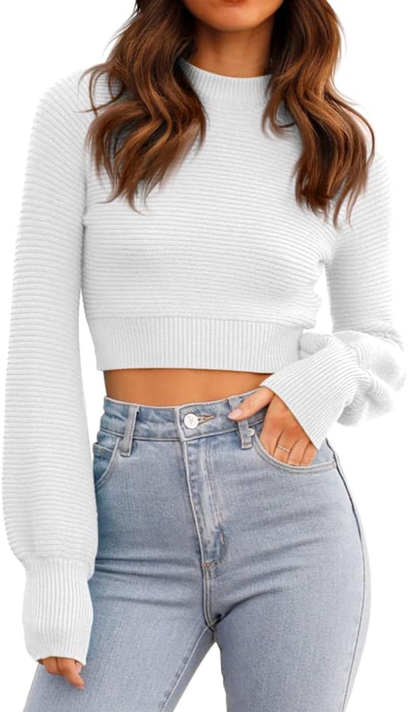 GeGekoko Womens Sexy Crew Neck Cropped Sweater for Fall Fashion