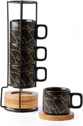 LUKA Porcelain Espresso Cup with Saucer and Metal Stand - Stackable