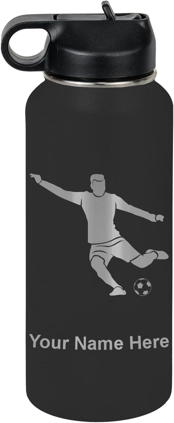 Personalized Soccer Player Water Bottle - Custom Engraved Gift