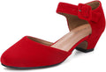 LIURUIJIA Women's Closed Toe Low Chunky Heel Pumps - Comfortable 4CM