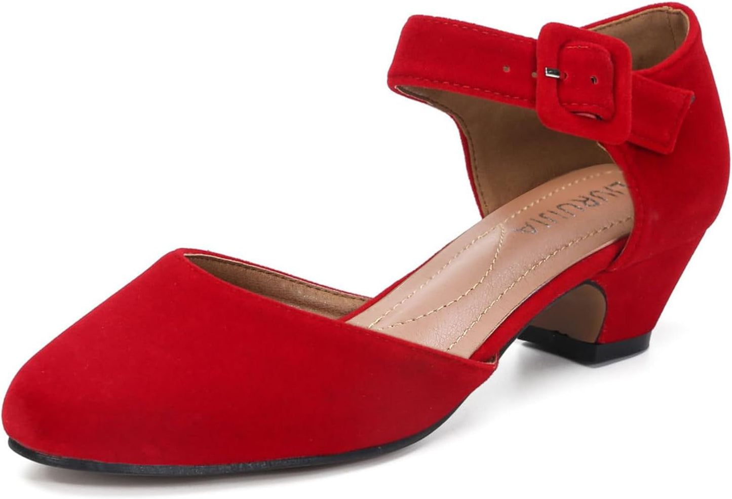 LIURUIJIA Women's Closed Toe Low Chunky Heel Pumps for Events