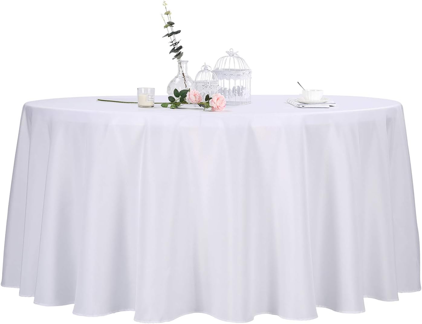 132 Inch White Round Tablecloth Set for Weddings and Events