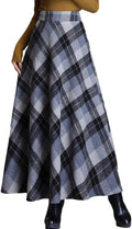 Women's Plaid Wool A-Line Maxi Skirt - High Waist Warm