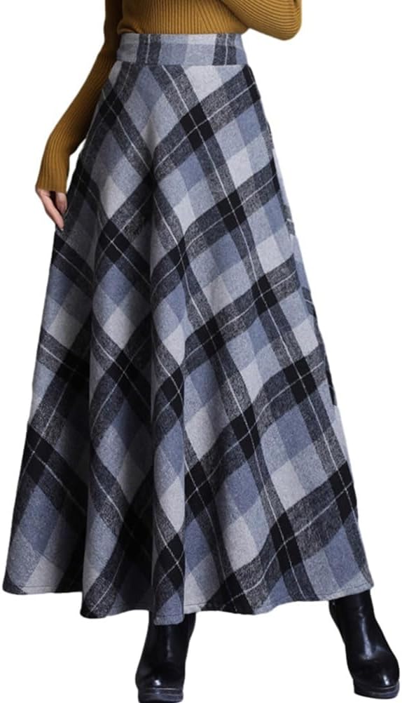 Women's Plaid Skirt Warm Elastic Waist A-Line Winter Skirts
