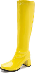 Women Knee High Go Go Boots Square Toe Block Heel - 60s Disco Style