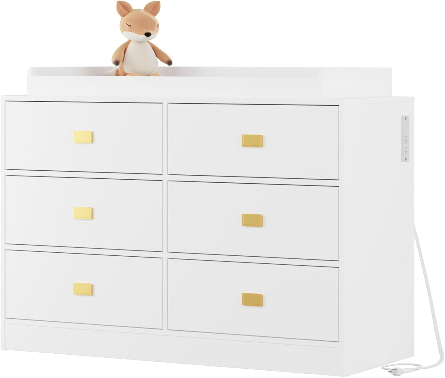 Modern 6 Drawer Dresser with Changing Table Top for Nursery