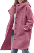 Women's Long Wool Blend Hooded Coat - Single Breasted Trench