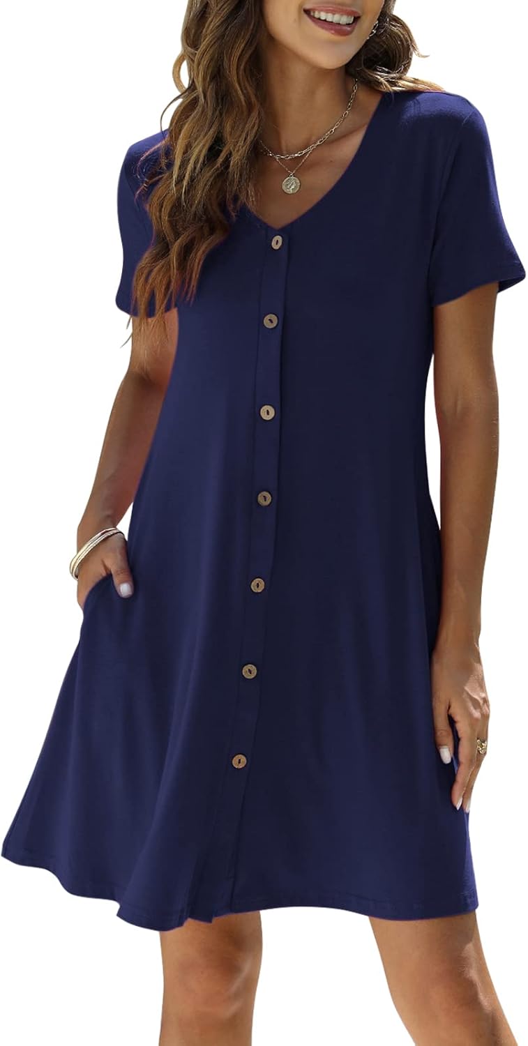Manydress Women's Summer Casual T Shirt Dress with Pockets