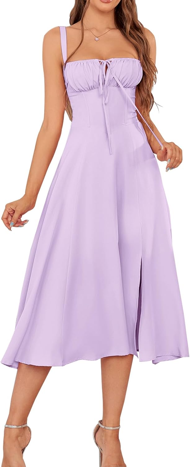 Floral Midi Corset Dress for Wedding Guests and Tea Parties