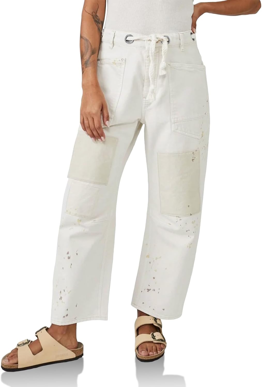 PLNOTME Womens Baggy Barrel Horseshoe Jeans for Trendy Style