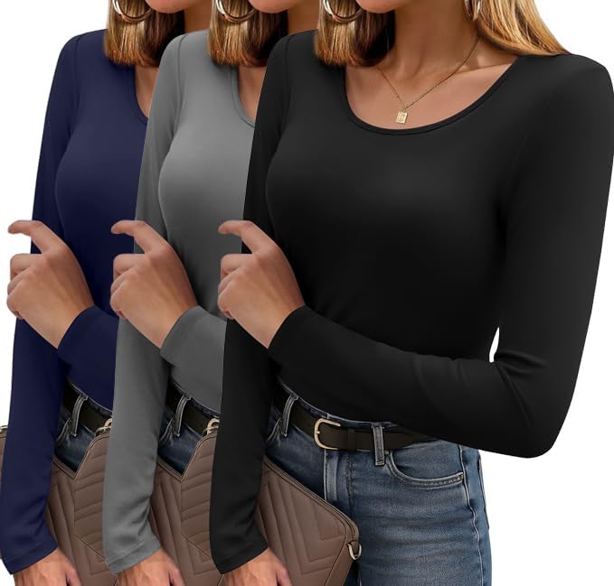 Ekouaer Long Sleeve Shirts for Women - 3 Pack Thermal Tops