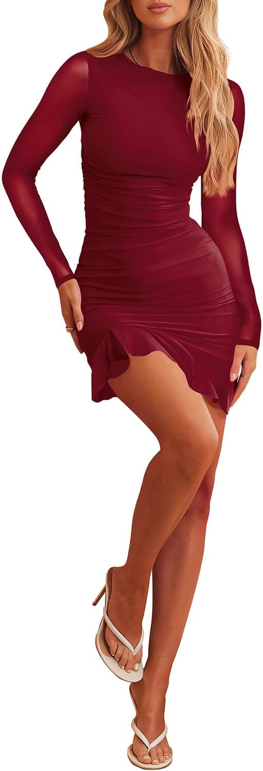 Firfig Women's Sexy Ruched Bodycon Mini Dress for Parties