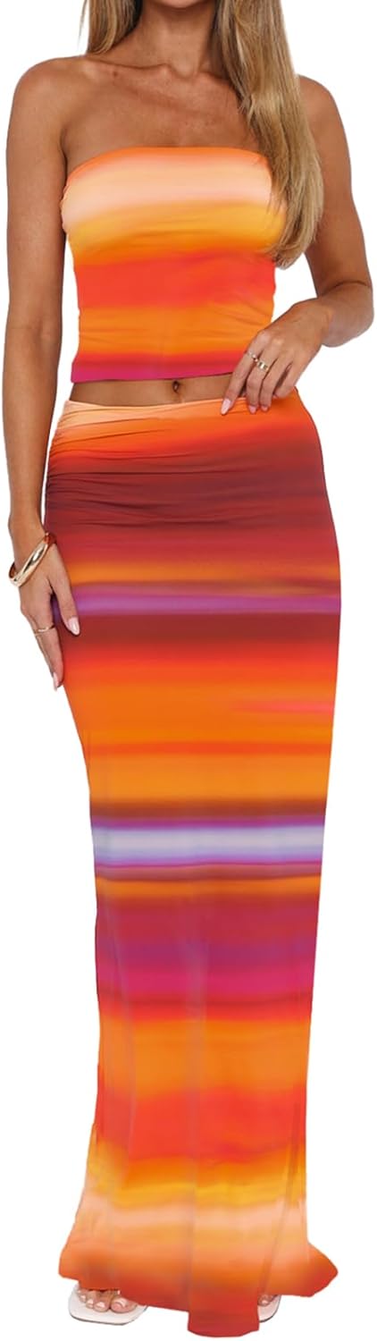 Floral 2 Piece Skirt Sets for Women Summer Vacation Outfits
