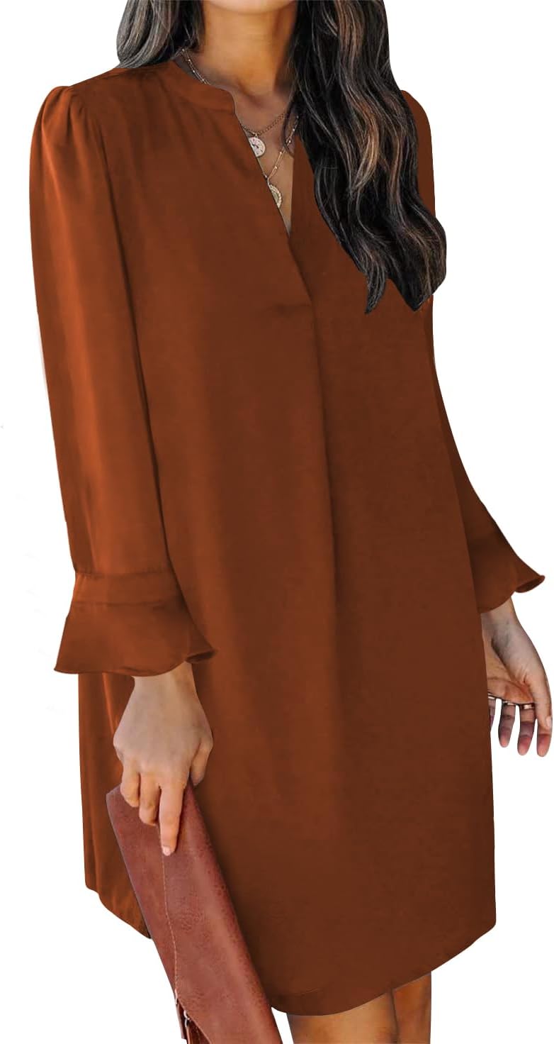 QACOHU Fall Dresses for Women: Casual V Neck Tunic Dress
