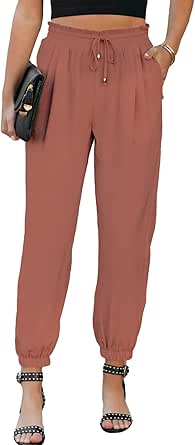 EVALESS Women's Casual Loose Drawstring High Waisted Linen Pants