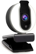 1080P Webcam with Ring Light and Privacy Cover - Clear Full HD Video
