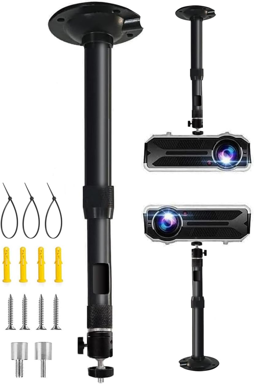 360 Rotatable Projector Ceiling Mount - Adjustable Length 12-18 in - Upgraded Black