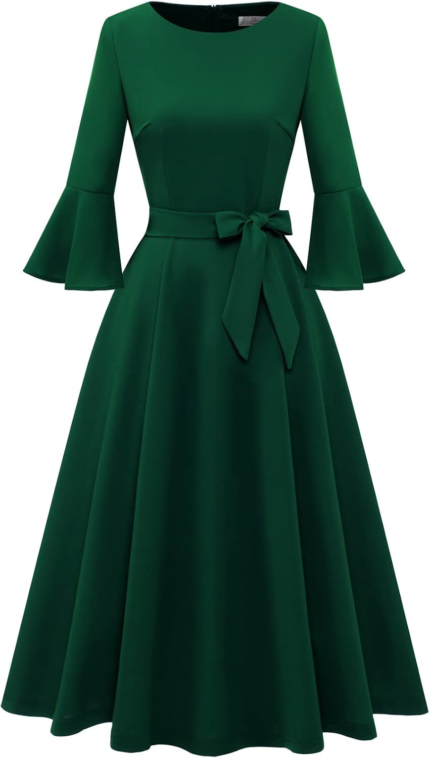 Vintage Bell Sleeve Women's Church Dress for Weddings & Parties