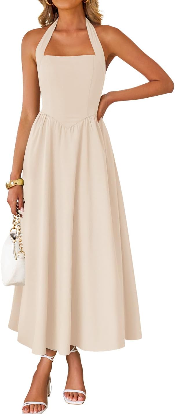 ZESICA Women's Summer Sleeveless Halter Midi Dress for Style