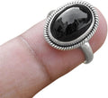 925 Sterling Silver Oval Black Onyx Ring for Women - Elegant Women's
