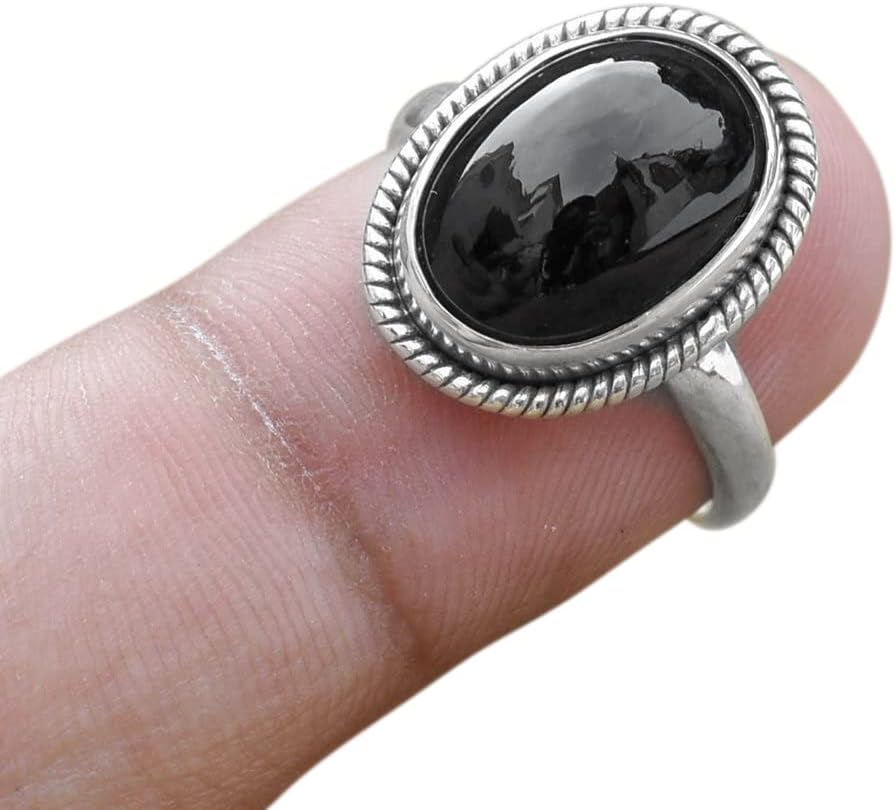925 Sterling Silver Ring with Natural Black Onyx Gemstone