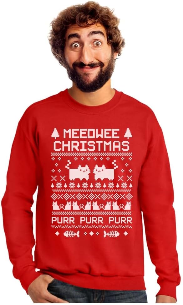 Tstars Meeowee Ugly Christmas Men's Sweatshirt 