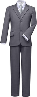 Boys Slim Fit White Shirt and Jacket Suit - 5 Piece Dress Outfit