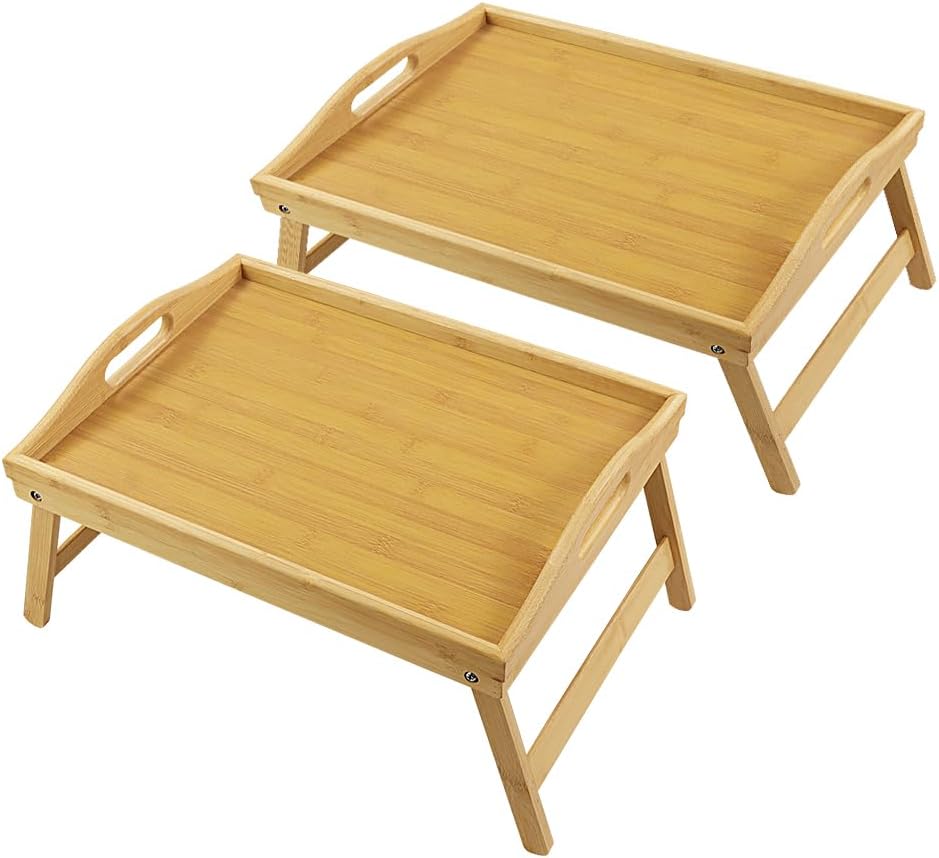Set of 2 Bamboo Bed Tray Tables - Foldable & Portable