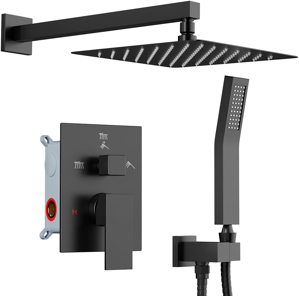 Matte Black Shower Faucet Set with 10in Rain Shower Head System