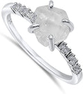 Real Raw Crystal Dainty Ring white Gold Birthstone - Gift (Style 75YF)